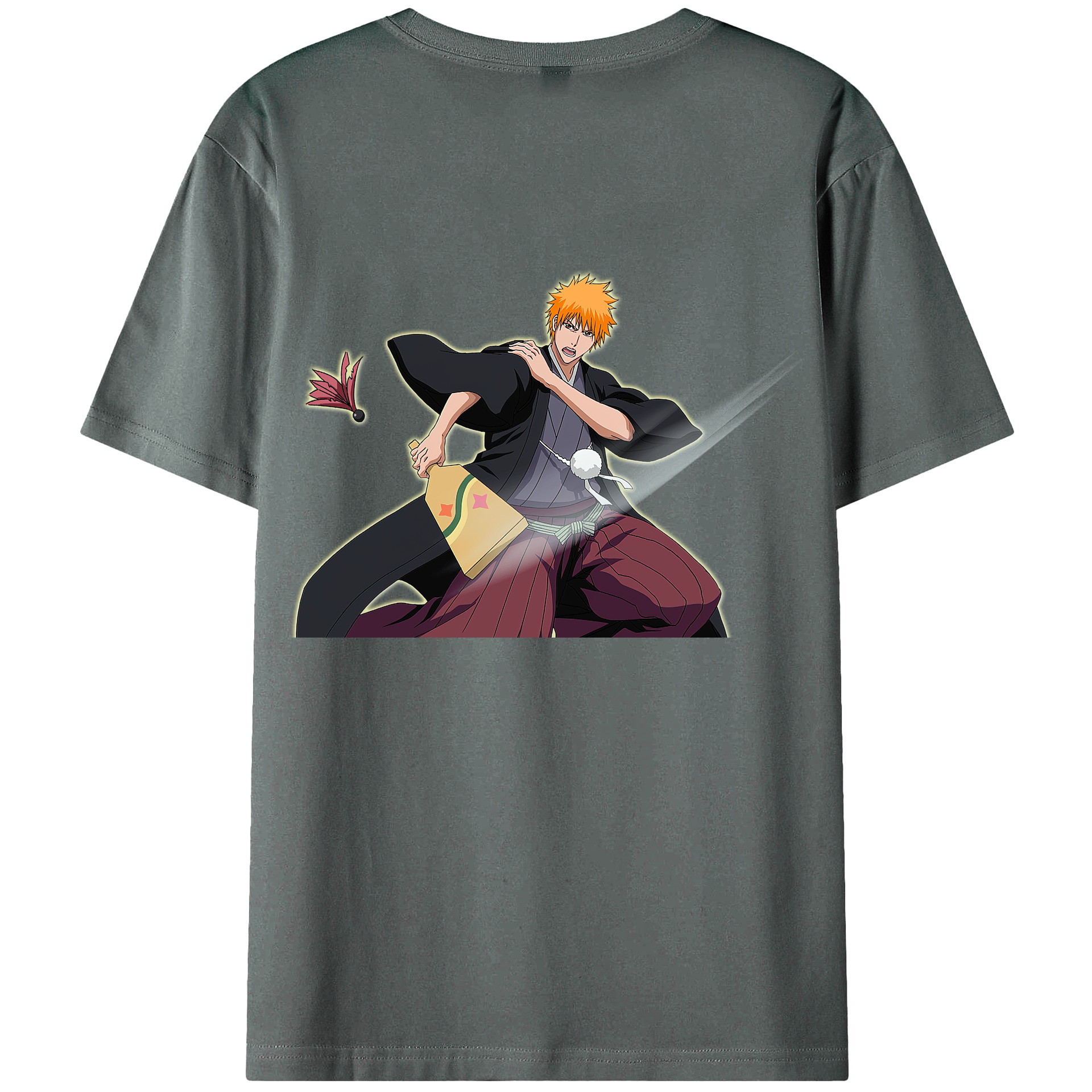 （画像用） ブリーチ 黒崎一護（くろさき いちご）BLEACH Kurosaki Ichigo 綿100％ メンズ半袖Tシャツ（バックプリント） 通気性